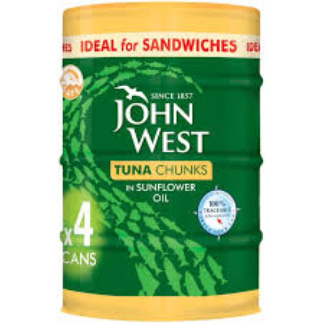 JOHN WEST TUNA CHUNK IN SUNFLOWER OIL 4X132G